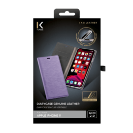 Custodia a vibrazione in vera pelle Diarycase 2.0 con supporto magnetico per Apple iPhone 11, viola lilla