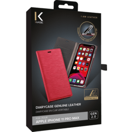 Diarycase 2.0 Coque clapet en cuir v&eacute;ritable avec support aimant&eacute; pour Apple iPhone 11 Pro Max, Rouge Bordeaux