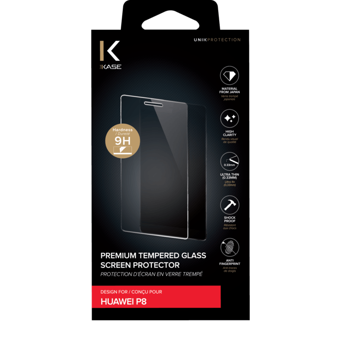 Protection d'&eacute;cran premium en verre tremp&eacute; pour Huawei P8, Transparent