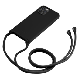 Coque en gel de silicone doux en bandouli&egrave;re pour Apple iPhone 12/12 Pro, Noir satin