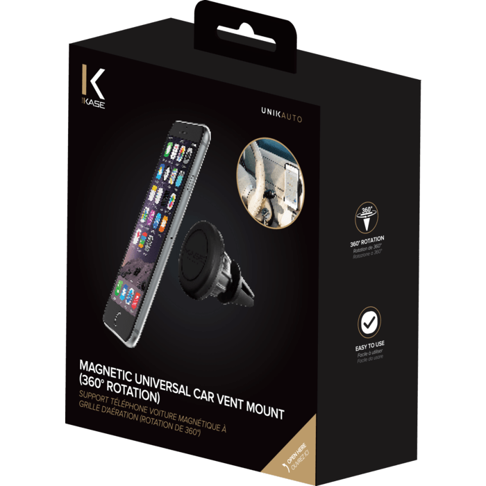 Support T&eacute;l&eacute;phone Voiture Magn&eacute;tique &agrave; Grille d'a&eacute;ration (Rotation de 360&deg;)