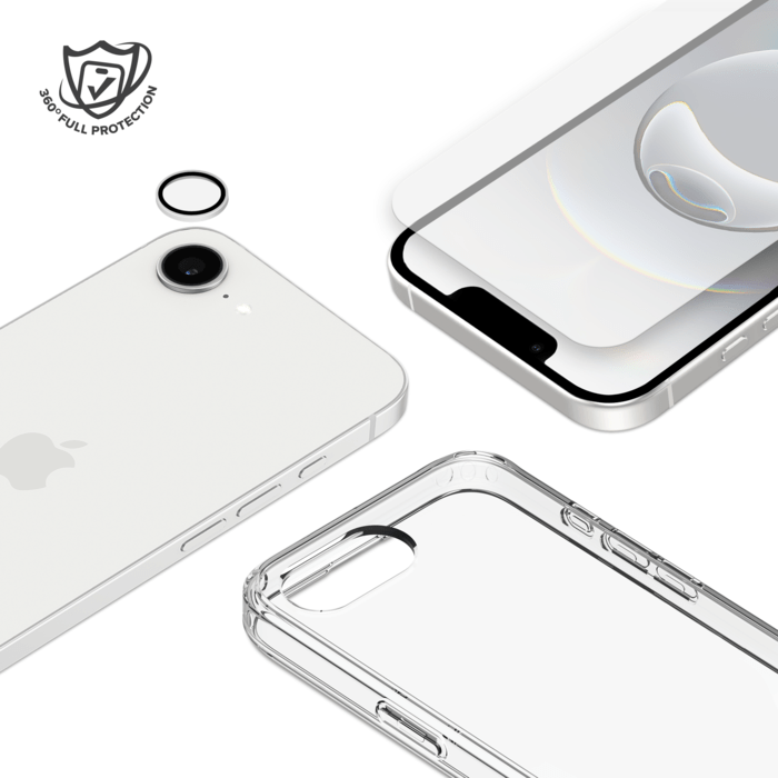 Pack combin&eacute; 3 en 1 (Coque hybride invisible, &Eacute;cran en verre tremp&eacute; de qualit&eacute; sup&eacute;rieure et Protecteur de l&rsquo;objectif de la cam&eacute;ra) pour Apple iPhone 16e/17e, Transparente