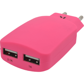 Chargeur Universel Double USB (EU) 3.1A, Rose Bonbon