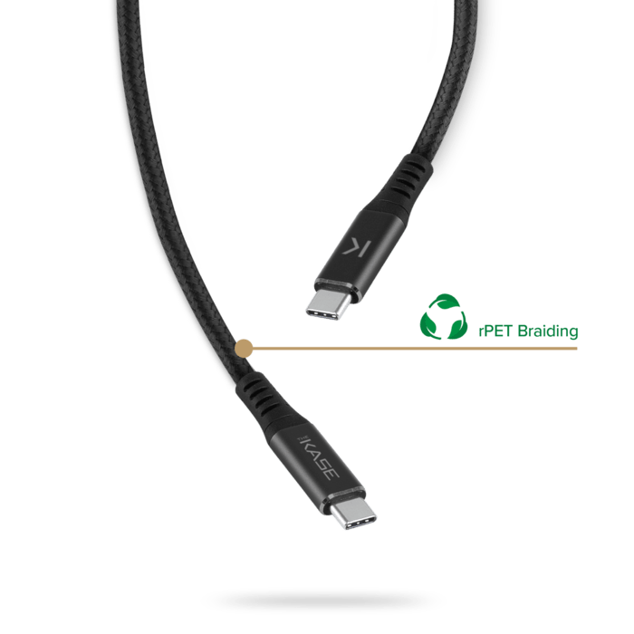 Câble USB-C vers USB-C (USB4 GEN2) 100W Fast Charge/Sync Aramide fabriqué avec 100 % de plastique (1,2M), Noir