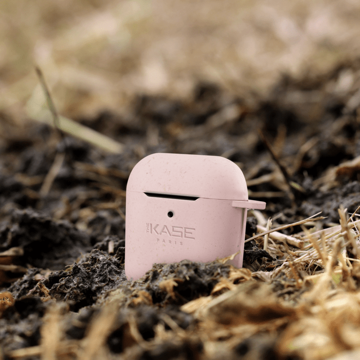 Coque antibact&eacute;rienne vegan bio 100 % z&eacute;ro d&eacute;chet pour Apple AirPods, Rose rhubarbe