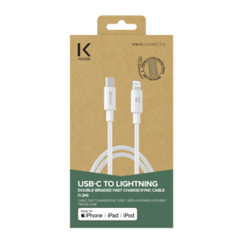 C&acirc;ble FAST CHARGE/SYNC USB-C vers Lightning &agrave; double tresse (1.2M), Blanc