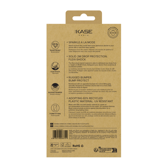 Coque hybride &eacute;tincelante invisible GEN 2.0 83% de plastique recycl&eacute; pour Apple iPhone 17, Transparente
