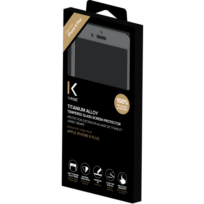 Protection d'écran en Alliage de Titane et verre trempé pour Apple iPhone 6 Plus/6s Plus, Gris sidéral