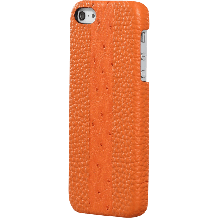 Coque pour Apple iPhone 5/5s/SE, cuir v&eacute;ritable Veau Grain&eacute; et Autruche, Orange