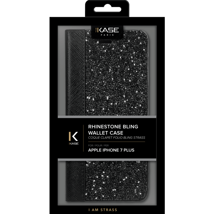 Coque Clapet Bling Strass pour Apple iPhone 6 Plus/6s Plus/ 7 Plus/8 Plus, Minuit Noir