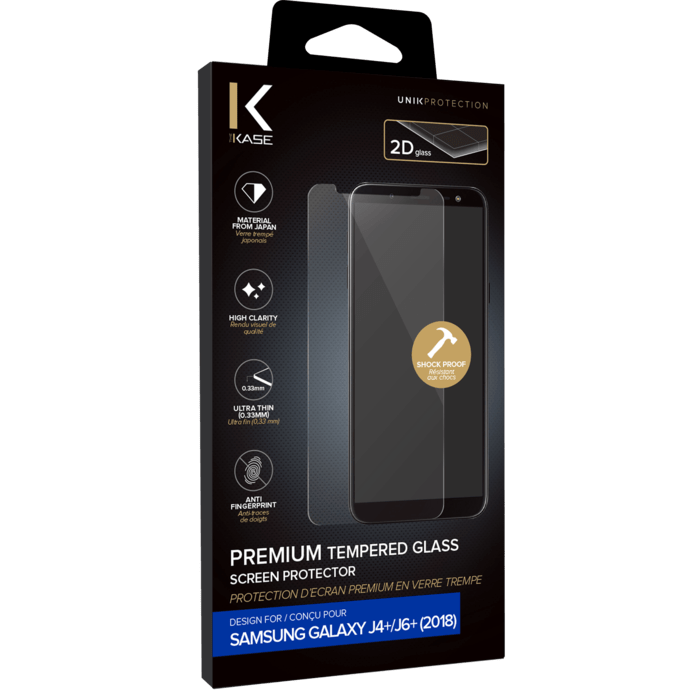 Protection d'&eacute;cran premium en verre tremp&eacute; pour Samsung Galaxy J4+ 2018/ J6+ 2018, Transparent