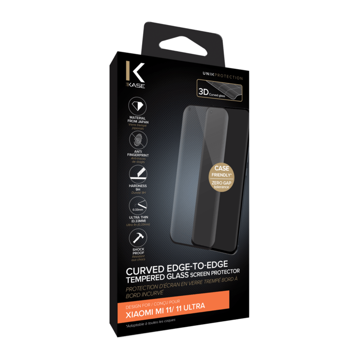 Protection d'&eacute;cran en verre tremp&eacute; Bord &agrave; Bord Incurv&eacute; pour Xiaomi Mi 11/11 Ultra, Noir