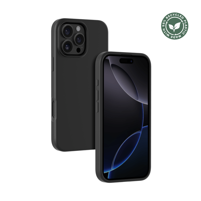Coque antichoc en gel de silicone doux pour 55% de plastique recycl&eacute; Apple iPhone 16 Pro Max, Noir satin
