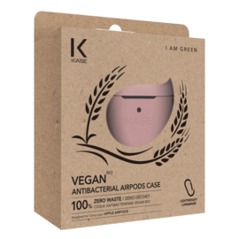 Coque antibact&eacute;rienne vegan bio 100 % z&eacute;ro d&eacute;chet pour Apple AirPods, Rose rhubarbe