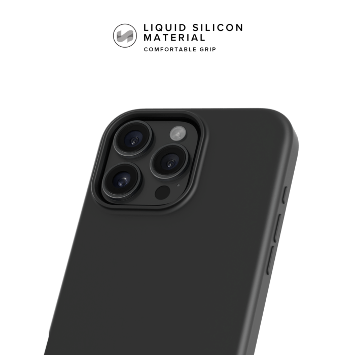 Coque antichoc en gel de silicone doux pour 55% de plastique recycl&eacute; Apple iPhone 16 Pro Max, Noir satin