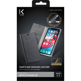 Diarycase 2.0 Coque clapet en cuir véritable avec support magnétique pour Apple iPhone XR, Minuit Noir