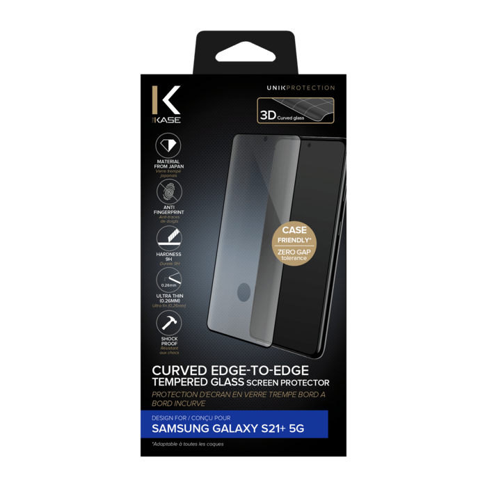 Protection d'&eacute;cran en verre tremp&eacute; incurv&eacute; bord &agrave; bord pour Samsung Galaxy S21+ 5G, noir