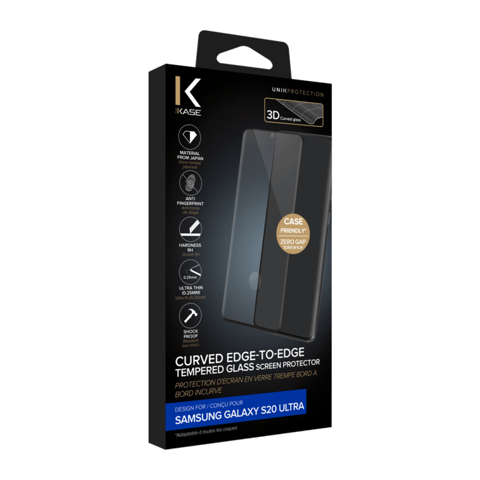 Protection d'&eacute;cran en verre tremp&eacute; Bord &agrave; Bord Incurv&eacute; pour Samsung Galaxy S20 Ultra, Noir