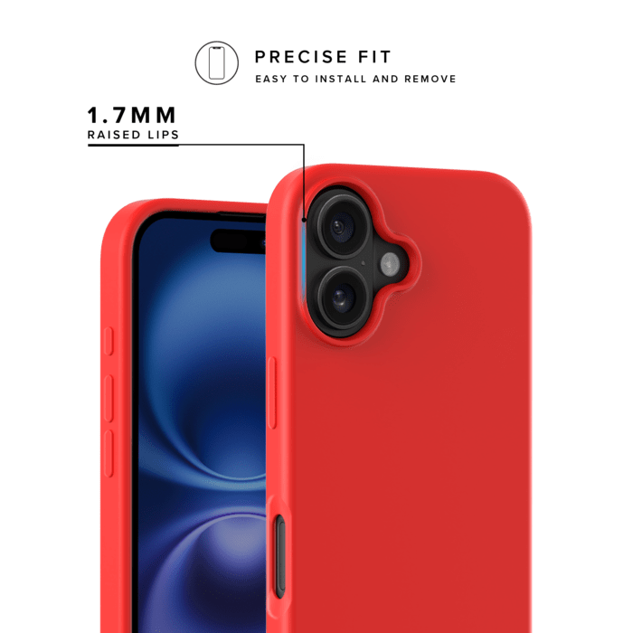 Coque antichoc en gel de silicone doux pour 55% de plastique recycl&eacute; Apple iPhone 16, Rouge Ardent