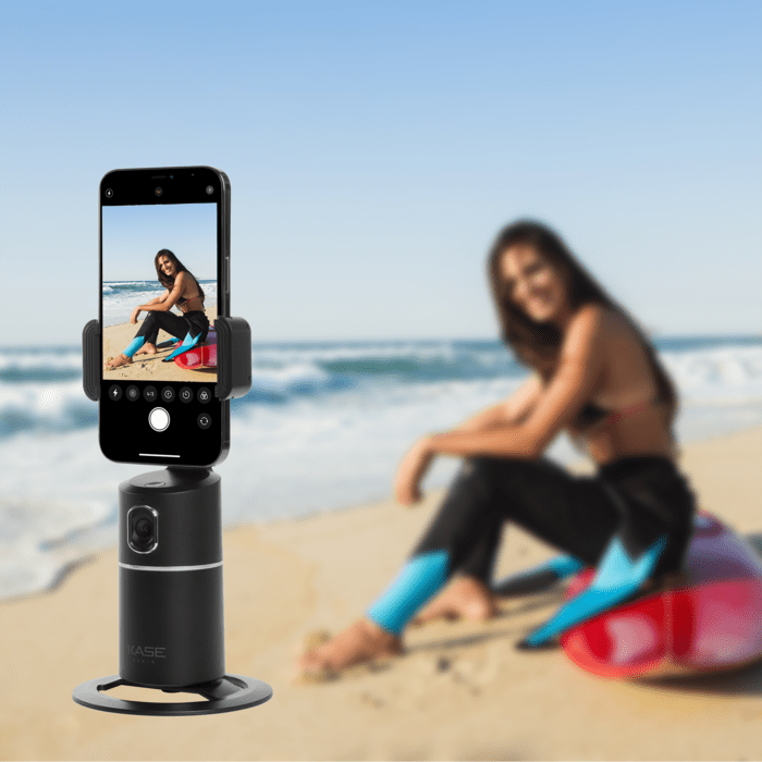 Support selfie pour smartphone avec suivi &agrave; 360&deg;, noir minuit
