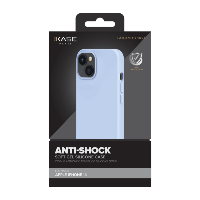 Coque antichoc en gel de silicone doux pour Apple iPhone 14, Bleu Lilas