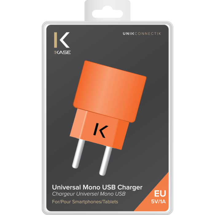 Chargeur Universel Mono USB (EU) 1A, Orange Vif