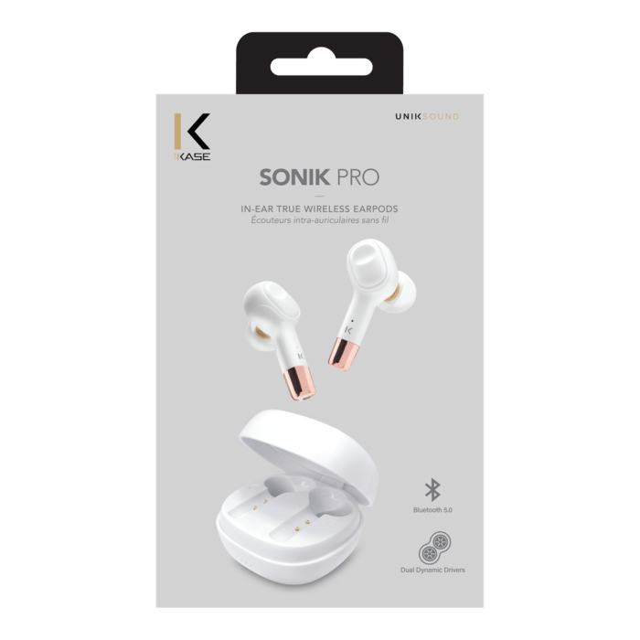 Écouteurs sans fil Sonik Pro intra-auriculaires avec boîtier de chargement, Blanc perle