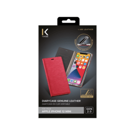 Diarycase 2.0 Coque clapet en cuir v&eacute;ritable avec support aimant&eacute; pour Apple iPhone 12 mini, Rouge Bordeaux