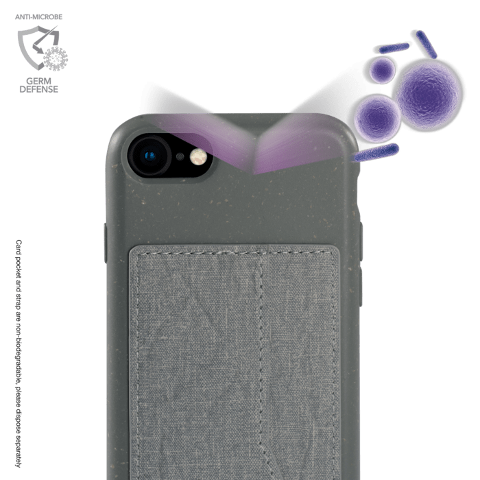 Coque antibact&eacute;rienne Vegan bio en bandouli&egrave;re pour Apple iPhone 6/6s/7/8/SE 2020/SE 2022, Gris lave