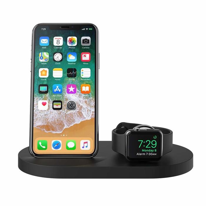 Station de recharge sans fil 7,5W pour iPhone et Apple Watch noire