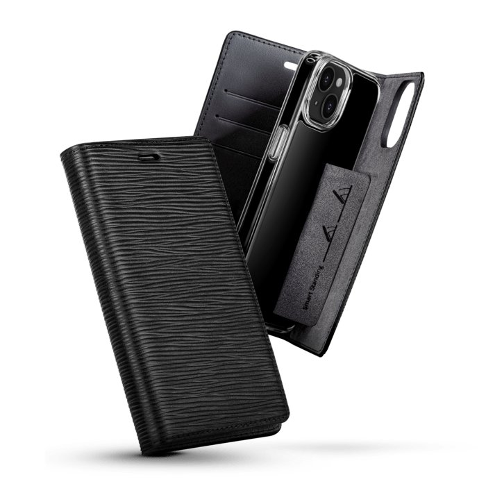 Diarycase 2.0 Coque clapet en cuir v&eacute;ritable avec support aimant&eacute; pour Apple iPhone 14, Minuit Noir