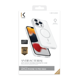 Coque antibact&eacute;rienne antichoc magn&eacute;tique invisible pour Apple iPhone 13 Pro Max, Transparente