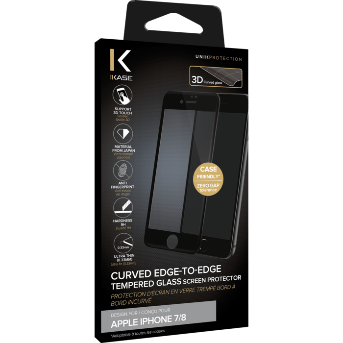 Protection d'&eacute;cran en verre tremp&eacute; Bord &agrave; Bord Incurv&eacute; pour Apple iPhone 6 Plus/6s Plus, Noir