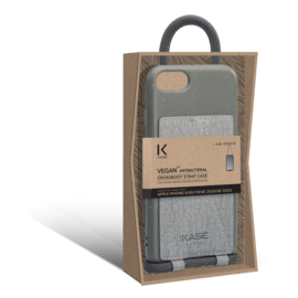 Coque antibact&eacute;rienne Vegan bio en bandouli&egrave;re pour Apple iPhone 6/6s/7/8/SE 2020/SE 2022, Gris lave