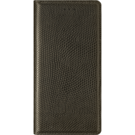 Diarycase Coque clapet en cuir véritable avec support aimanté pour Apple iPhone 6/6s Plus, Brun doré Lézard