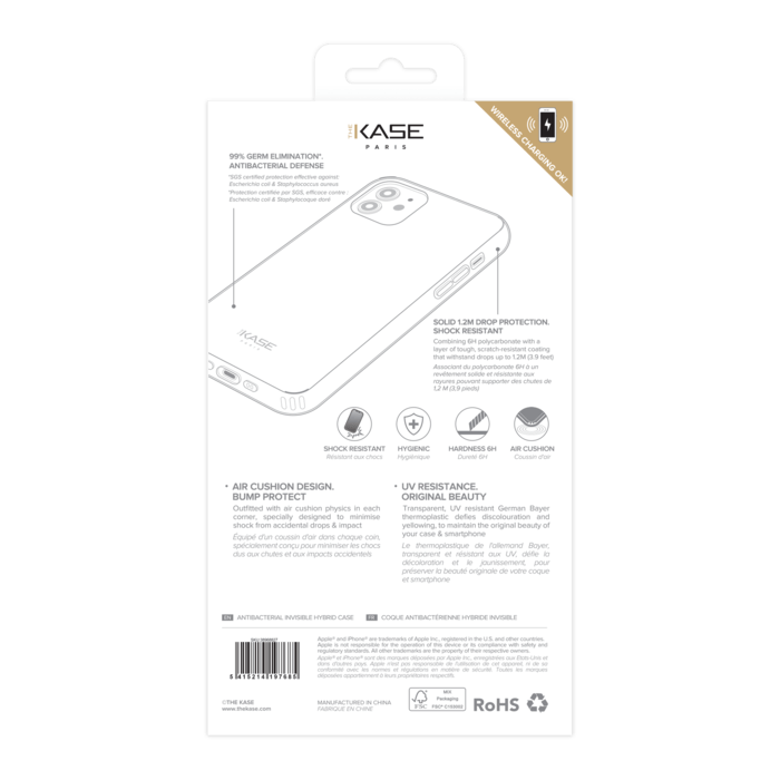 Coque antibact&eacute;rienne hybride invisible pour iPhone 12 mini, Transparente