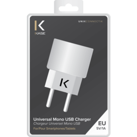 Chargeur Universel Mono USB (EU) 1A, Blanc Lumineux