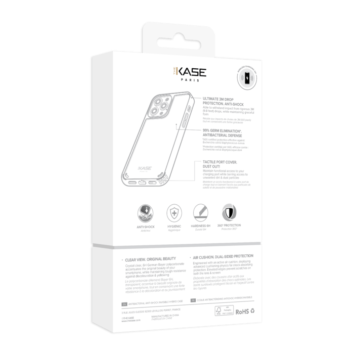 Coque antibactérienne antichoc hybride invisible pour Apple iPhone 14 Pro Max, Transparente