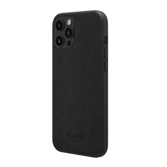 Coque en Su&egrave;de Alcantara pour Apple iPhone 12 Pro Max, Noir Minuit