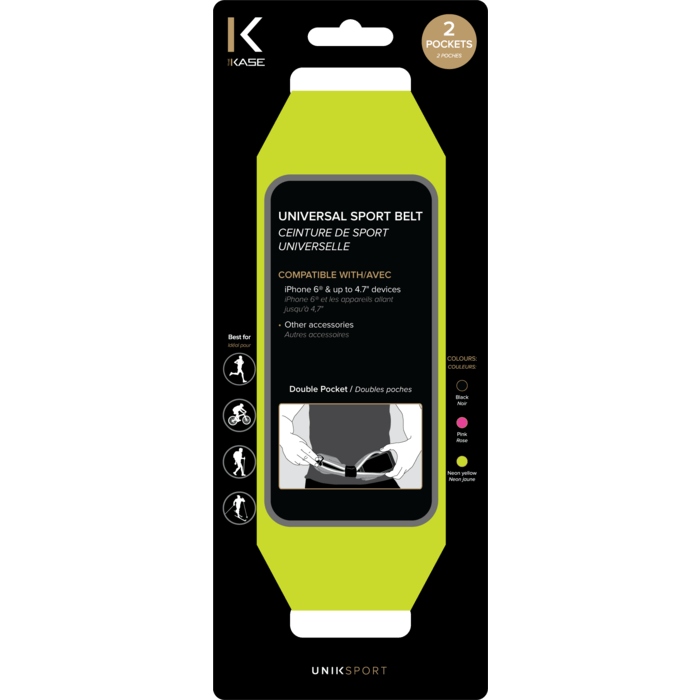 Ceinture de Sport Universelle avec 2 poches, Noen jaune