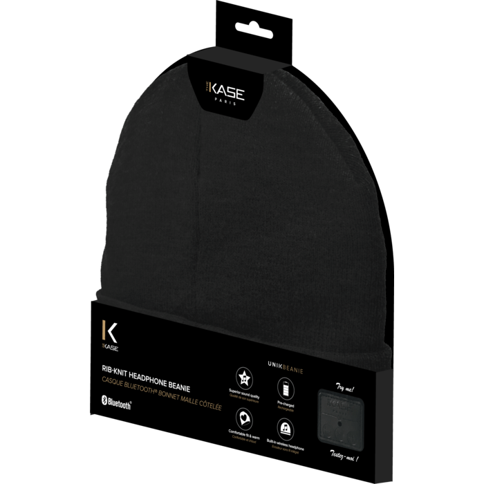 Casque Bluetooth Bonnet maille c&ocirc;tel&eacute;e, Noir
