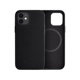 Coque magn&eacute;tique en cuir v&eacute;ritable artisanal pour Apple iPhone 12 mini, Minuit Noir