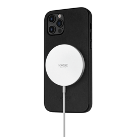 Coque magn&eacute;tique en cuir v&eacute;ritable artisanal pour Apple iPhone 12 Pro Max, Minuit Noir