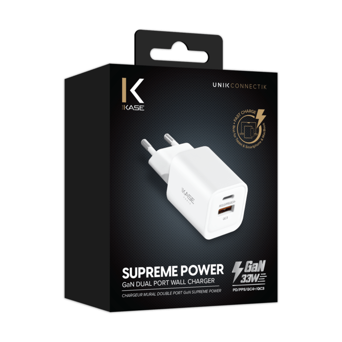 Chargeur mural double port GaN Supreme Power 33W (PPS), Blanc