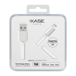 C&acirc;ble Lightning certifi&eacute; MFi Apple Charge Speed 3A charge/ sync (1M), Blanc Lumineux