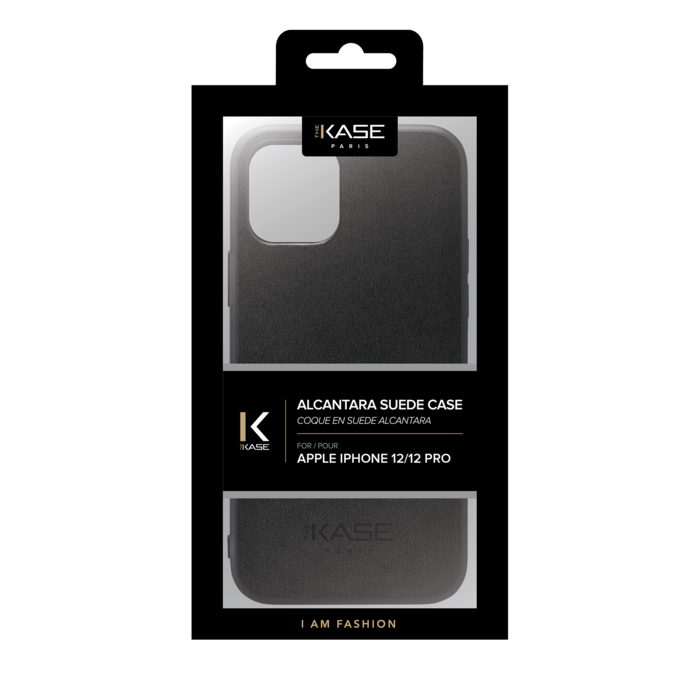 Coque en Su&egrave;de Alcantara pour Apple iPhone 12/12 Pro, Noir Minuit