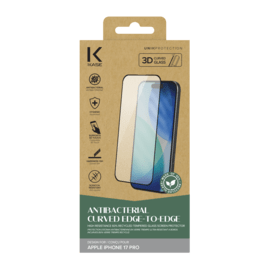 Protection d&rsquo;&eacute;cran antibact&eacute;rienne en verre tremp&eacute; ultra-r&eacute;sistant &agrave; bords incurv&eacute;s (60% verre tremp&eacute; recycl&eacute;) pour Apple iPhone 17 Pro, Noir