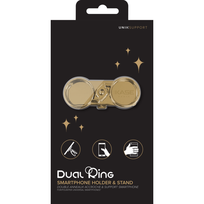 Double Anneaux Accroche & Support Smartphone, Barre M&eacute;tallique Dor&eacute;e