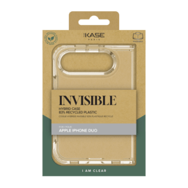 Coque hybride invisible fabriqu&eacute;e &agrave; 83 % de plastique recycl&eacute; pour Apple iPhone Duo, transparente