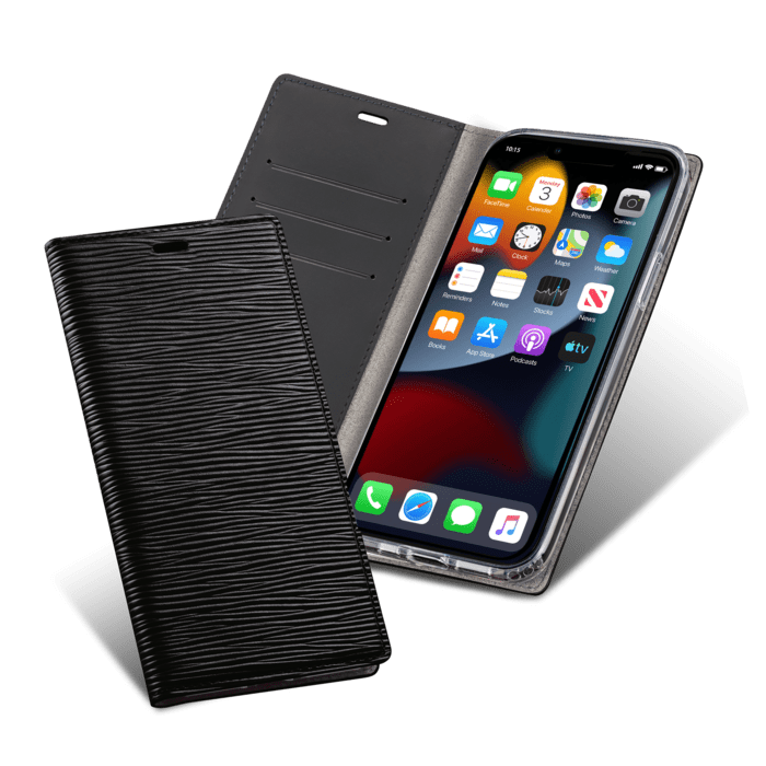 Diarycase 2.0 Coque clapet en cuir véritable avec support aimanté pour Apple iPhone 13, Noir Minuit